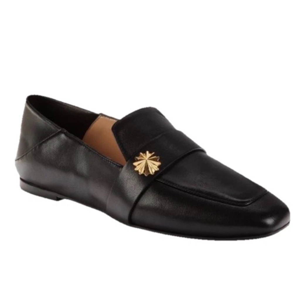 Stuart Weitzman Black Leather Loafers with Gold Accent 5.5